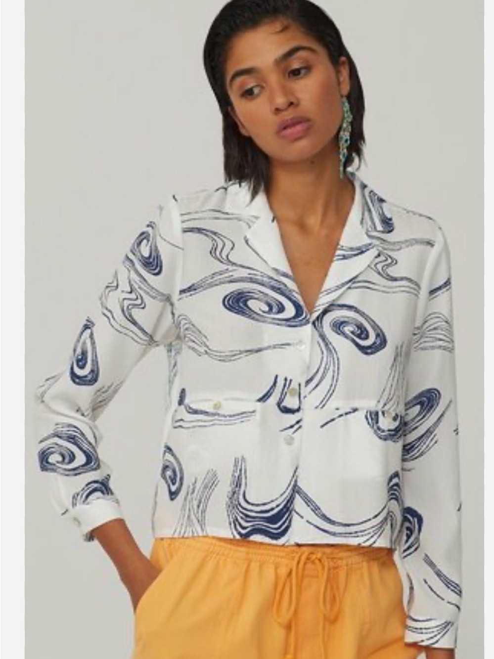 Paloma Wool Ola White Black Twister Button Up Wmn S Chic Whimsy Retro Abstract